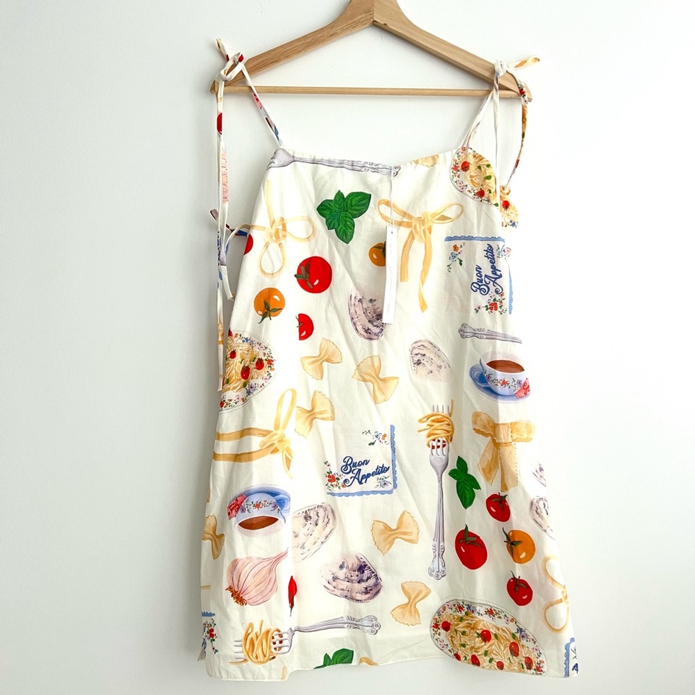 Brand New Lisa Says Gah! Buon Appetito Dress Spaghetti Italian Print Tie Straps - Picture 3 of 3